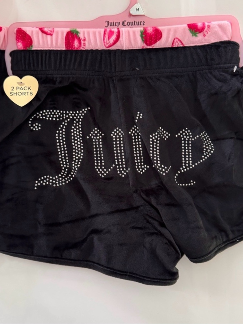 Juicy Couture Black Shorts & Pink Strawberry-Print - 2 pairs - Size M - NWT